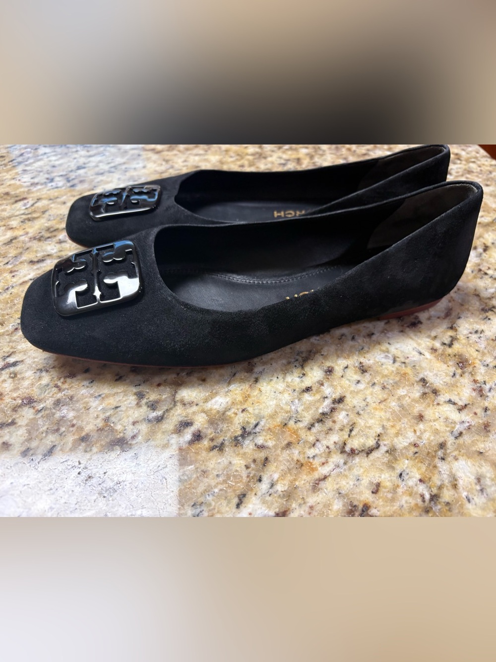Tory Burch Black Suede Logo Toe Flats size 9